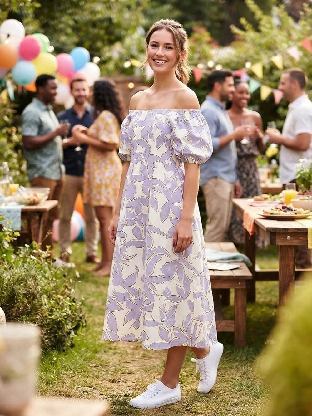 Universal Thread Floral Midi Dress in Purple & White Size Medium
